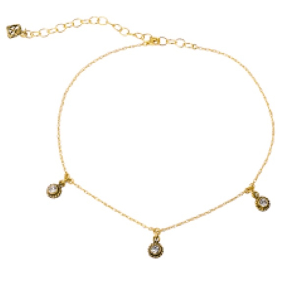 Virgin Saints and Angels Santa Monica Three Crystal Gold Choker EUC